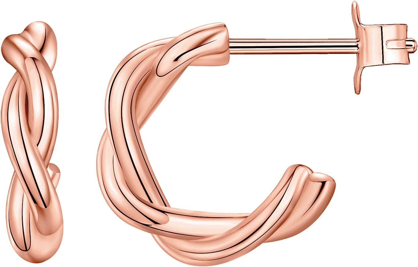 imagePAVOI 14K Gold Plated Chunky Huggies Earrings for Women  925 Sterling Silver Posts Small Gold Huggie Hoop Earrings  Ultra Thick Hoops Trendy JewelryRose Gold