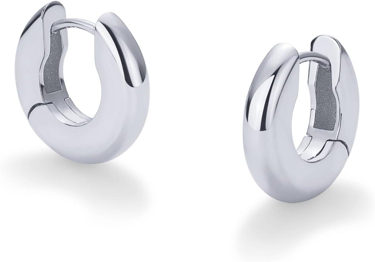 imagePAVOI 14K Gold Plated Chunky Huggies Earrings for Women  925 Sterling Silver Posts Small Gold Huggie Hoop Earrings  Ultra Thick Hoops Trendy JewelryWhite Gold