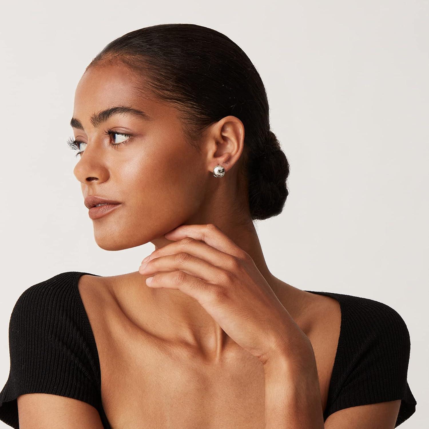 imagePAVOI 14K Gold Plated Chunky Huggies Earrings for Women  925 Sterling Silver Posts Small Gold Huggie Hoop Earrings  Ultra Thick Hoops Trendy JewelryWhite Gold