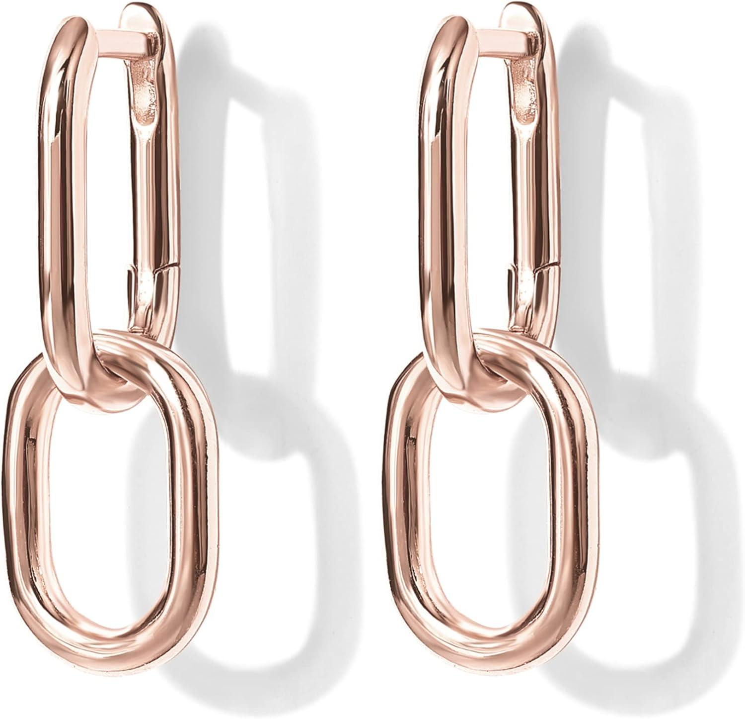 imagePAVOI 14K Gold Plated Convertible Paperclip Earrings for Women  Trendy Paper Clip Link Huggie Hoop Earrings  Chain Link Drop Dangle Hoops with Cubic Zirconia  TwoToned Statement JewelryRose Gold