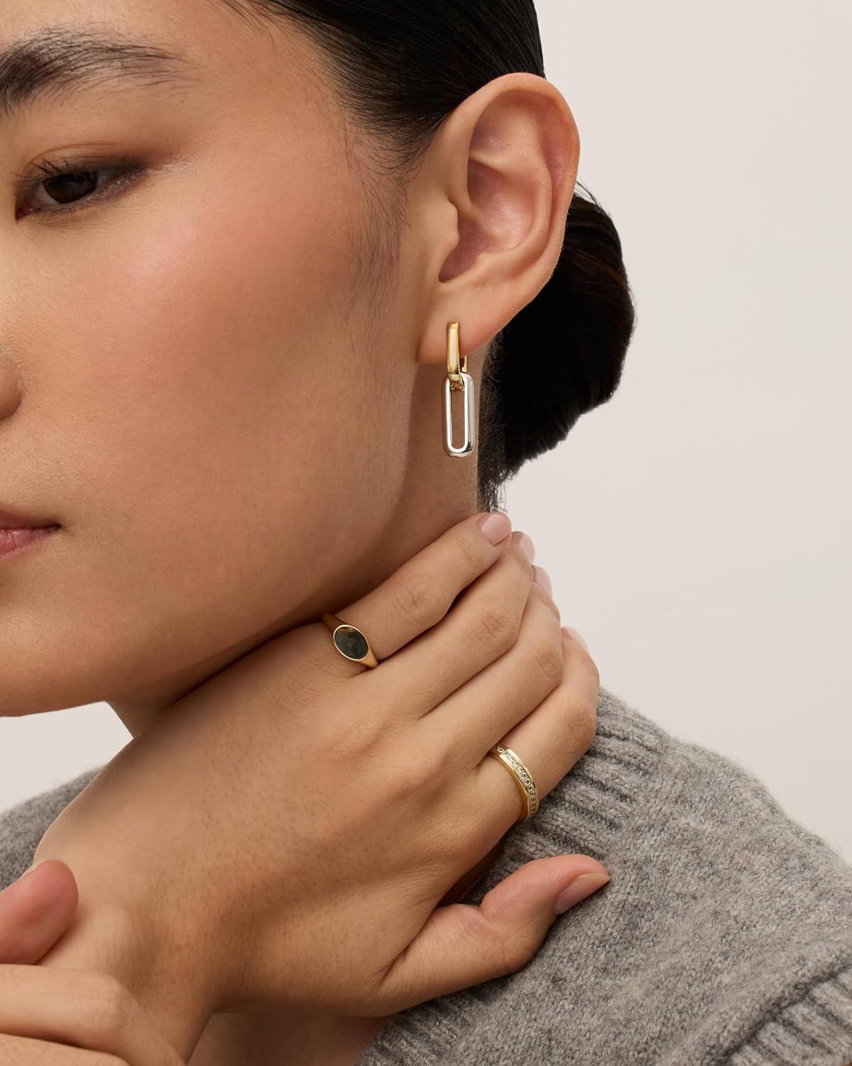 imagePAVOI 14K Gold Plated Convertible Paperclip Earrings for Women  Trendy Paper Clip Link Huggie Hoop Earrings  Chain Link Drop Dangle Hoops with Cubic Zirconia  TwoToned Statement JewelryTwoToned