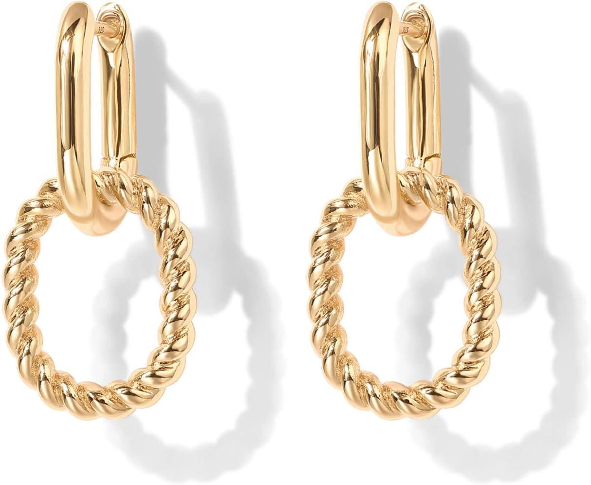 imagePAVOI 14K Gold Plated Convertible Paperclip Earrings for Women  Trendy Paper Clip Link Huggie Hoop Earrings  Chain Link Drop Dangle Hoops with Cubic Zirconia  TwoToned Statement JewelryYellow Gold