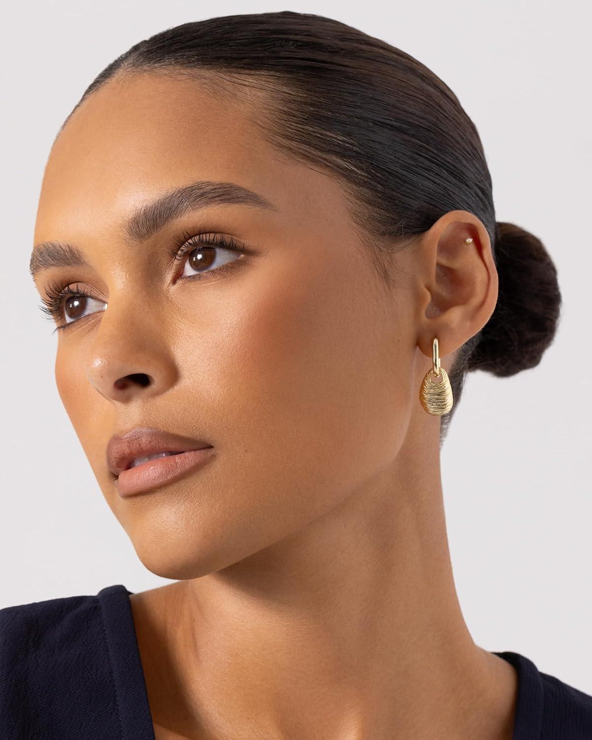 imagePAVOI 14K Gold Plated Convertible Paperclip Earrings for Women  Trendy Paper Clip Link Huggie Hoop Earrings  Chain Link Drop Dangle Hoops with Cubic Zirconia  TwoToned Statement JewelryYellow Gold