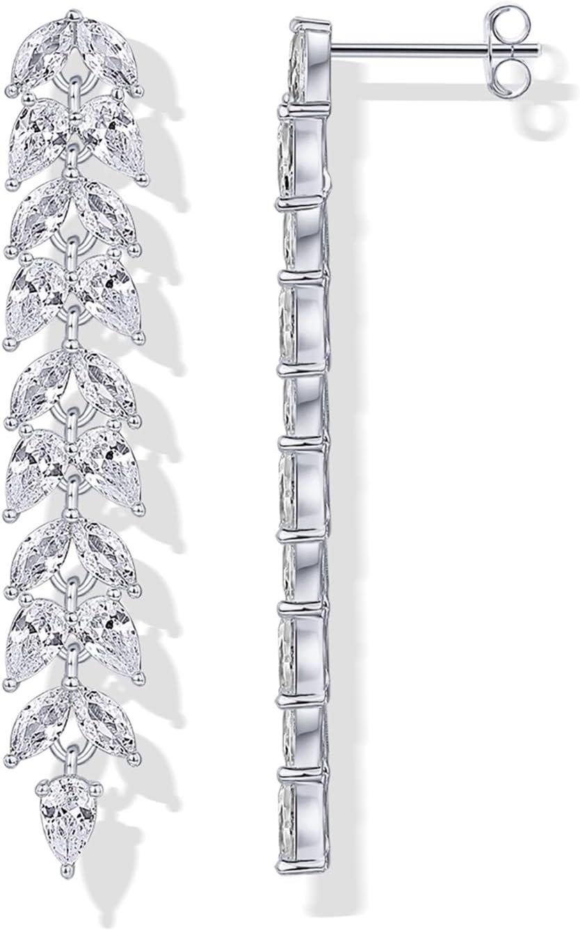 imagePAVOI 14K Gold Plated Cubic Zirconia Dangle Earrings for Women  Crystal Long Bridal Drop Earrings  Hypoallergenic Simulated Diamond Drop Dangle Wedding Jewelry for Brides and BridesmaidWhite Gold