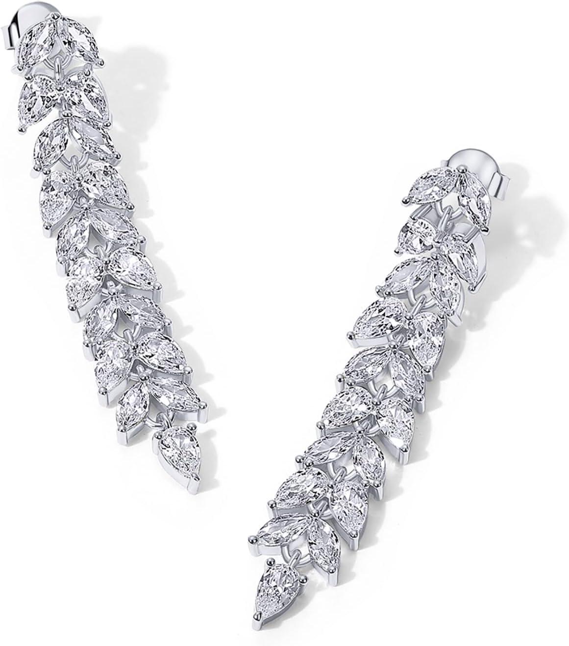 imagePAVOI 14K Gold Plated Cubic Zirconia Dangle Earrings for Women  Crystal Long Bridal Drop Earrings  Hypoallergenic Simulated Diamond Drop Dangle Wedding Jewelry for Brides and BridesmaidWhite Gold