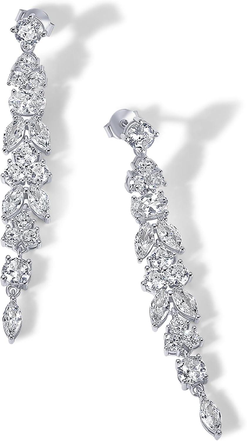 imagePAVOI 14K Gold Plated Cubic Zirconia Dangle Earrings for Women  Crystal Long Bridal Drop Earrings  Hypoallergenic Simulated Diamond Drop Dangle Wedding Jewelry for Brides and BridesmaidWhite Gold