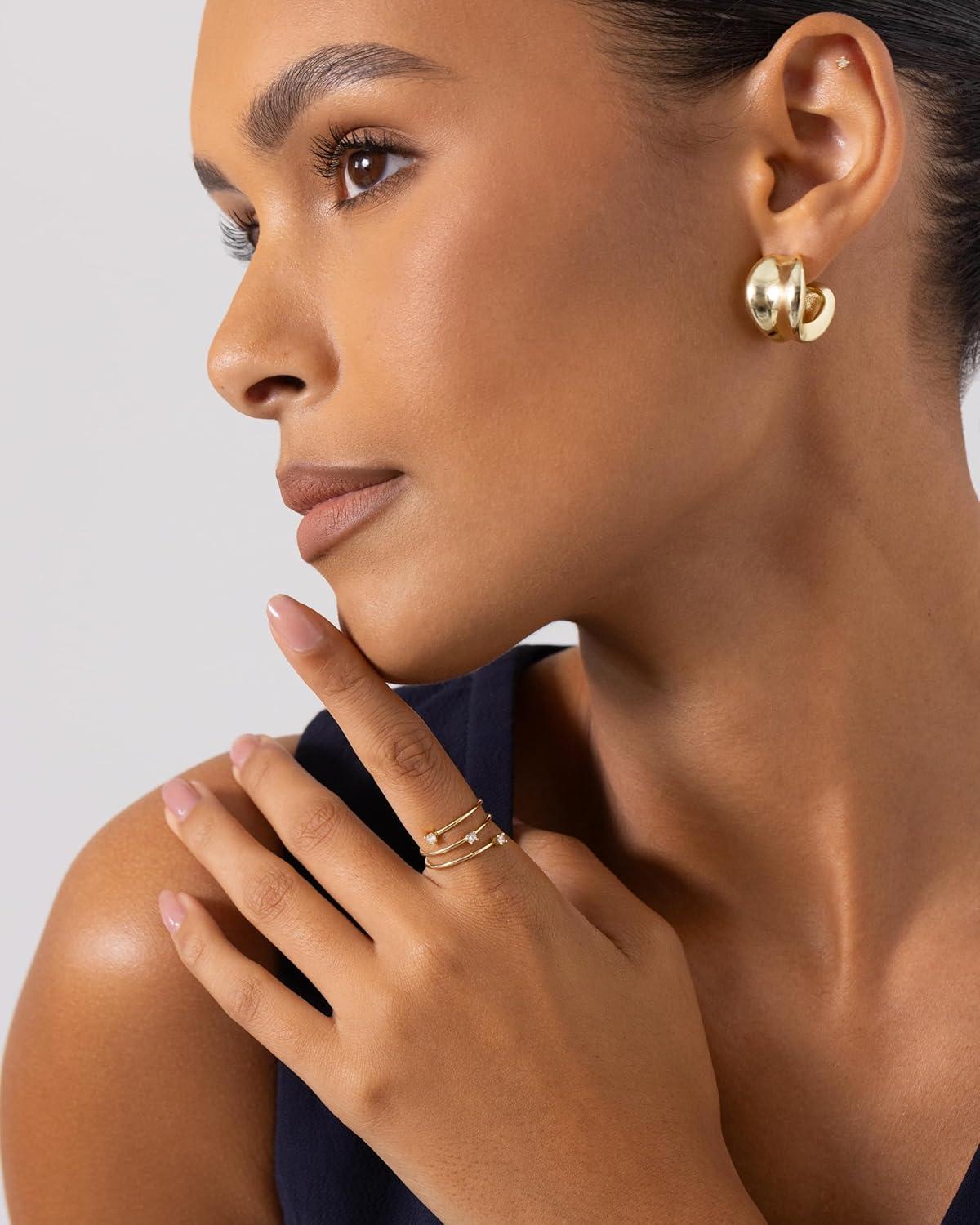 imagePAVOI 14K Gold Plated Dainty Wrap Ring for Women  Thin Spiral Band with Cubic Zirconia  Minimalist Dainty Open Rings for Women  Wrap Around Bands Trendy Fashion JewelryYellow Gold