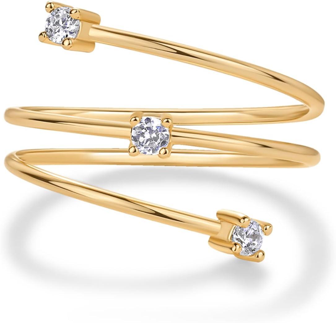 imagePAVOI 14K Gold Plated Dainty Wrap Ring for Women  Thin Spiral Band with Cubic Zirconia  Minimalist Dainty Open Rings for Women  Wrap Around Bands Trendy Fashion JewelryYellow Gold