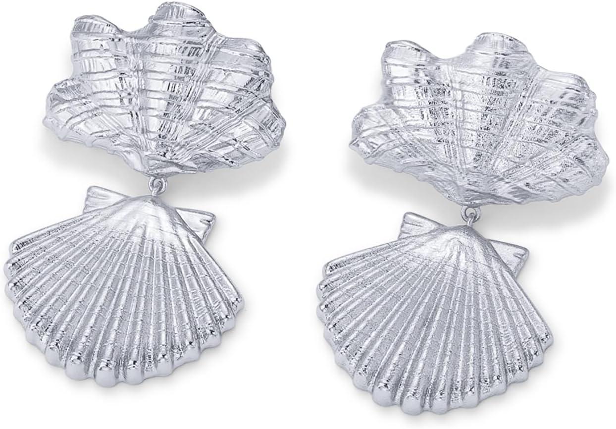 imagePAVOI 14K Gold Plated Dangle Sea Shell Earrings for Women  Statement Seashell Drop Dangle Earrings  Trendy Coastal Summer Beach JewelryWhite Gold