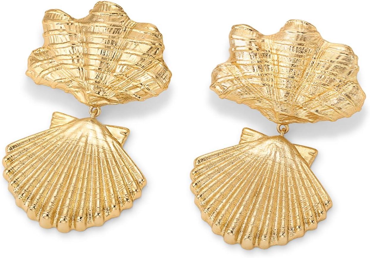 imagePAVOI 14K Gold Plated Dangle Sea Shell Earrings for Women  Statement Seashell Drop Dangle Earrings  Trendy Coastal Summer Beach JewelryYellow Gold