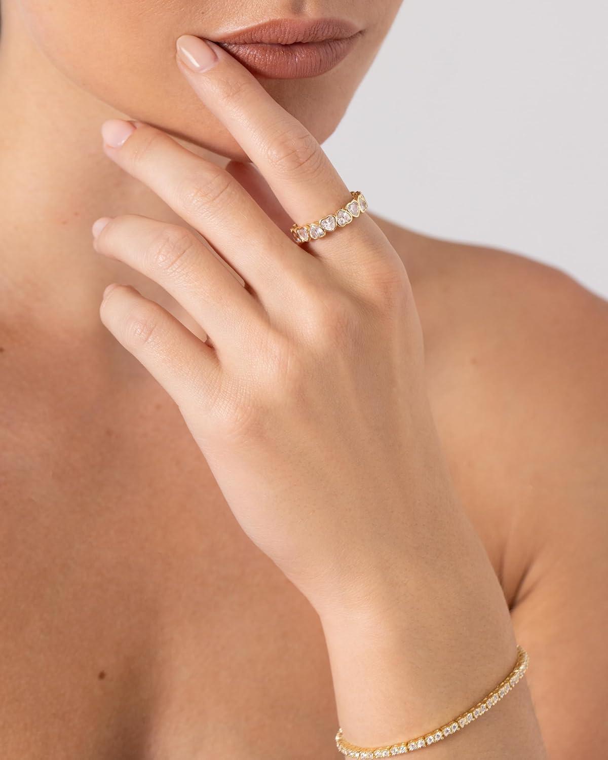 imagePAVOI 14K Gold Plated Heart Ring for Women  HeartShaped Cubic Zirconia Eternity Rings for Women  Stackable Wedding Band for Brides  Cute Promise Jewelry GiftsYellow Gold