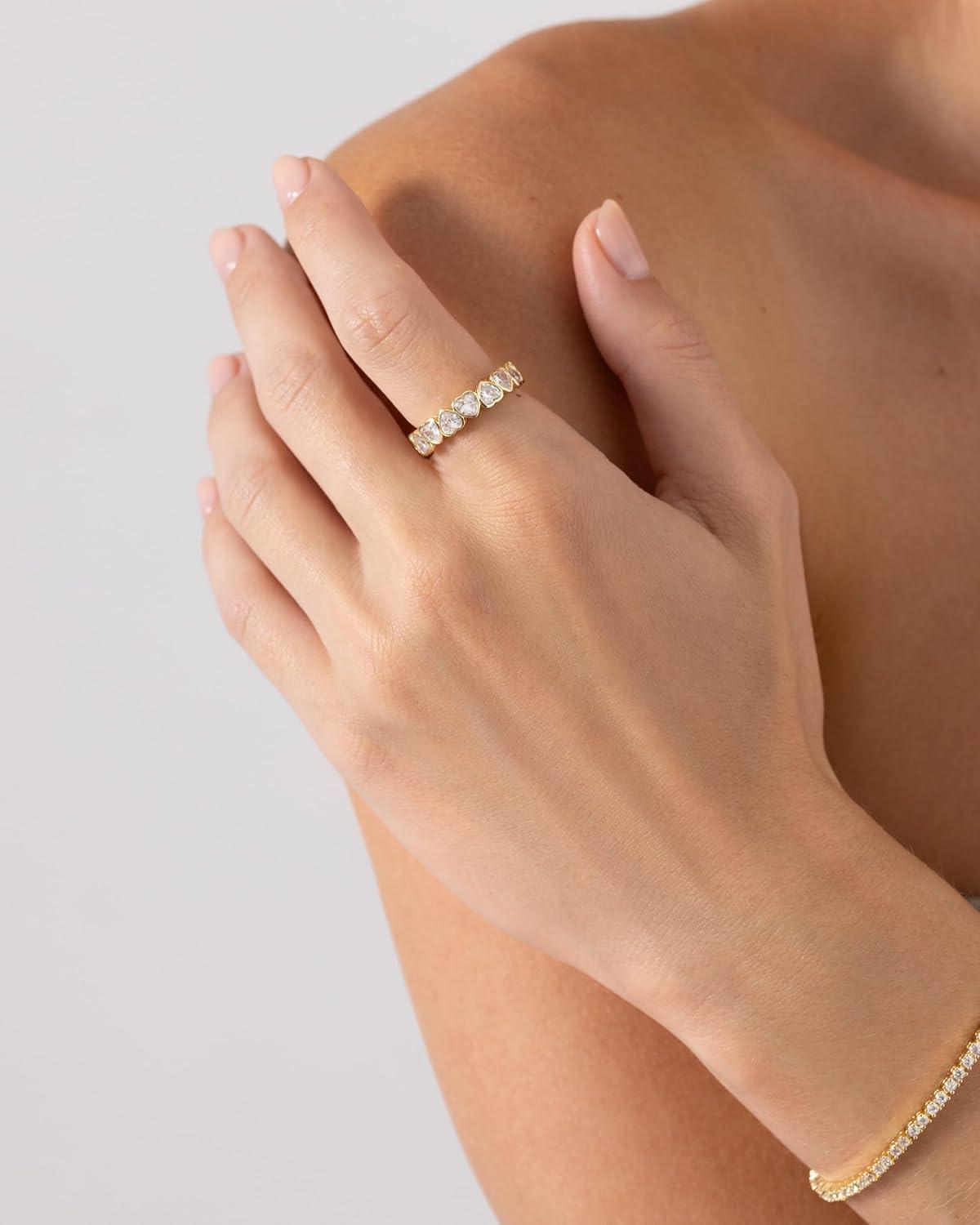 imagePAVOI 14K Gold Plated Heart Ring for Women  HeartShaped Cubic Zirconia Eternity Rings for Women  Stackable Wedding Band for Brides  Cute Promise Jewelry GiftsYellow Gold