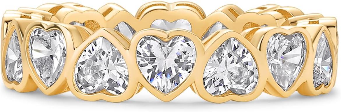 imagePAVOI 14K Gold Plated Heart Ring for Women  HeartShaped Cubic Zirconia Eternity Rings for Women  Stackable Wedding Band for Brides  Cute Promise Jewelry GiftsYellow Gold