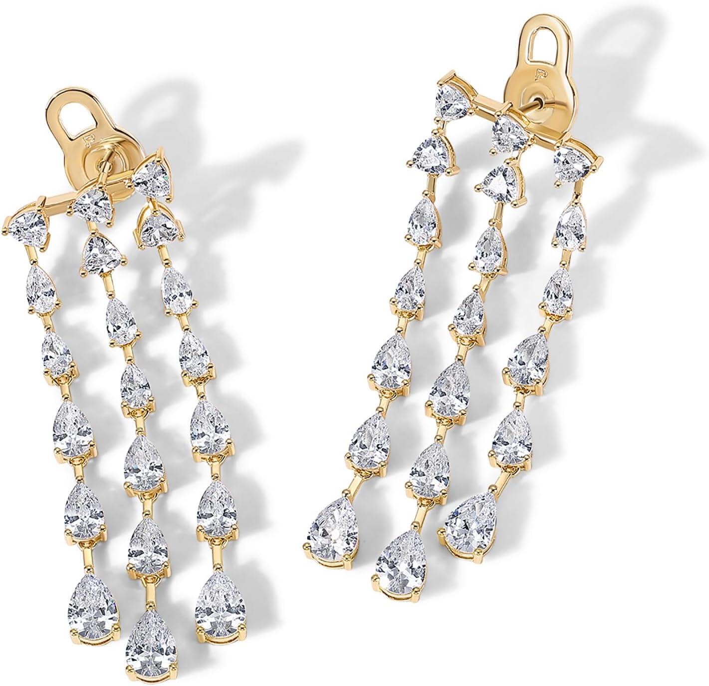 imagePAVOI 14K Gold Plated Long Tassel Dangle Earrings for Women  925 Sterling Silver Posts Elegant Rhinestone Chain Chandelier Drop Earrings  Statement JewelryYellow Gold