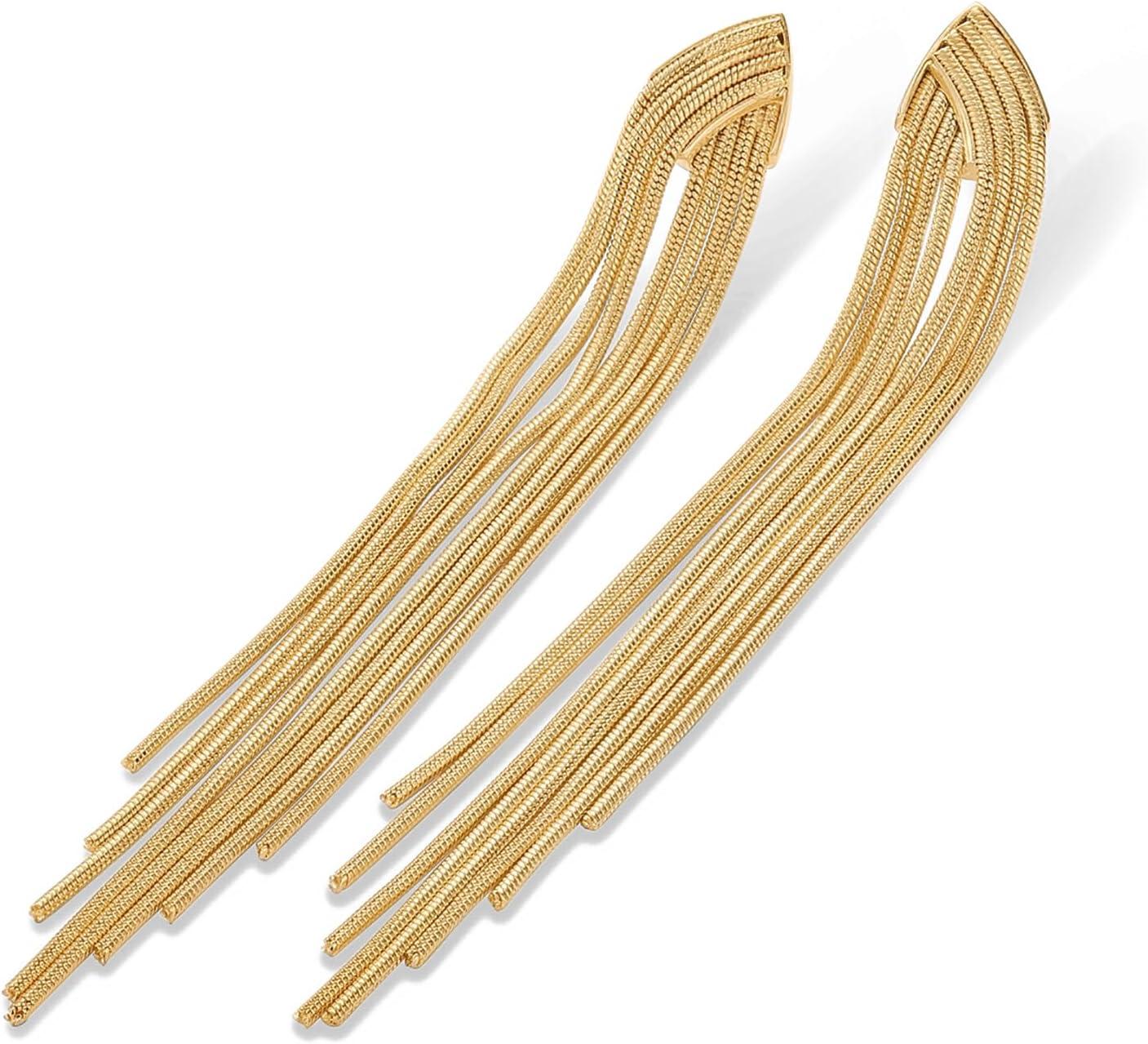 imagePAVOI 14K Gold Plated Long Tassel Dangle Earrings for Women  925 Sterling Silver Posts Elegant Rhinestone Chain Chandelier Drop Earrings  Statement JewelryYellow Gold