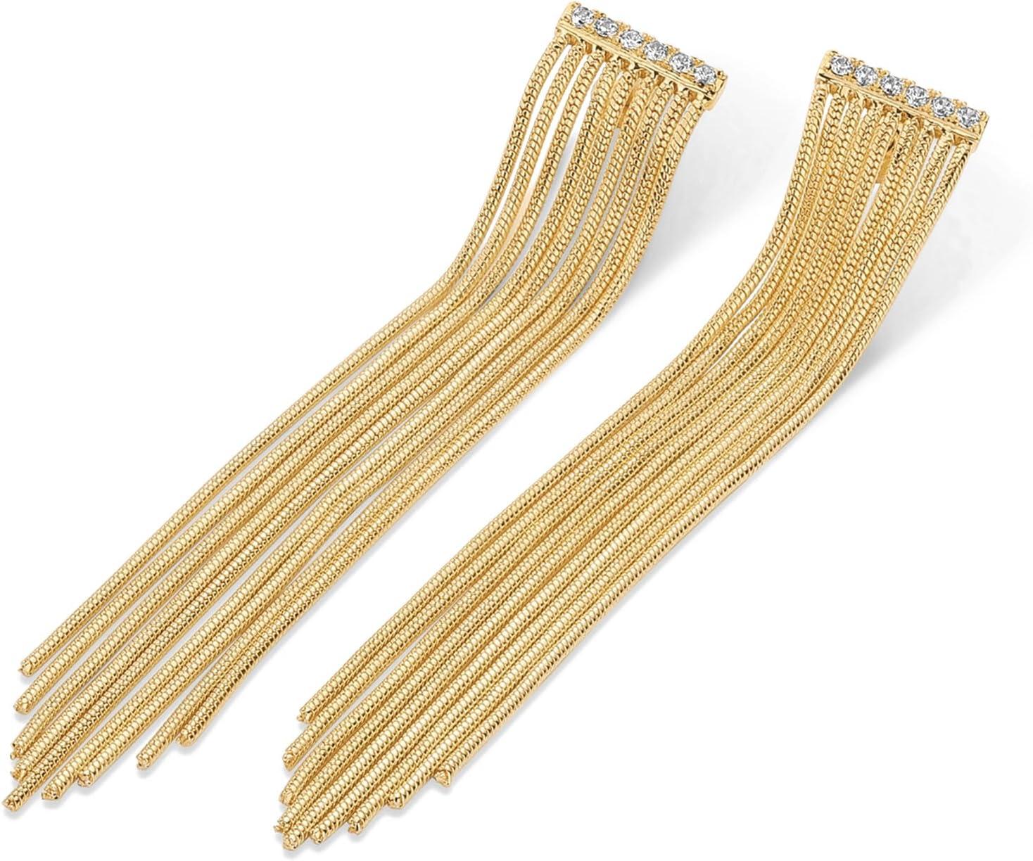 imagePAVOI 14K Gold Plated Long Tassel Dangle Earrings for Women  925 Sterling Silver Posts Elegant Rhinestone Chain Chandelier Drop Earrings  Statement JewelryYellow Gold