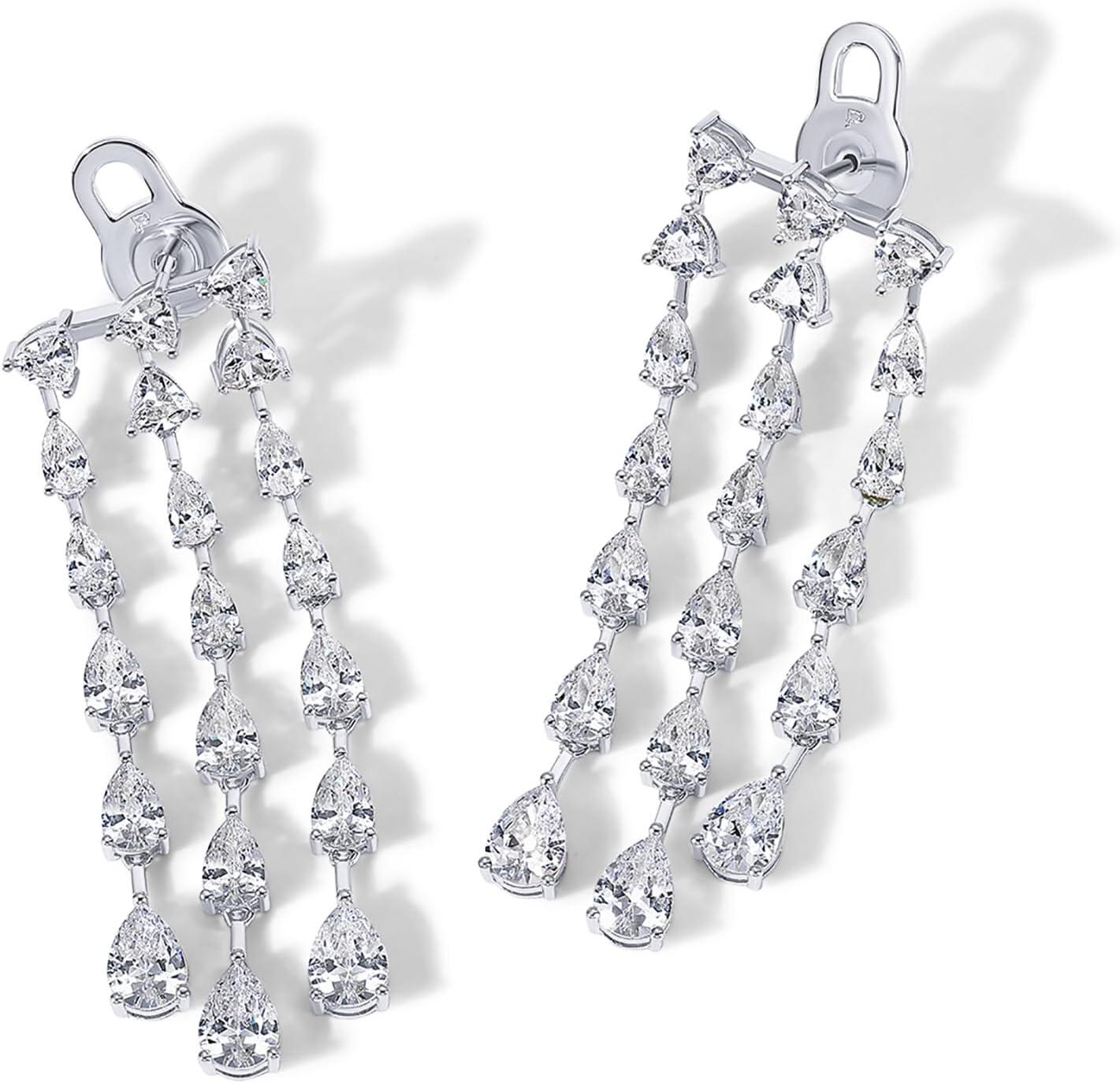 imagePAVOI 14K Gold Plated Long Tassel Dangle Earrings for Women  925 Sterling Silver Posts Elegant Rhinestone Chain Chandelier Drop Earrings  Statement JewelryWhite Gold