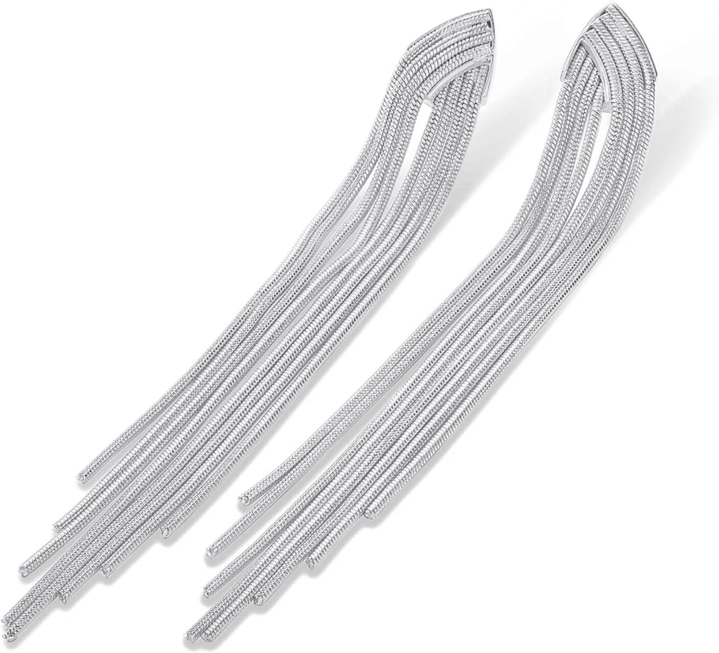 imagePAVOI 14K Gold Plated Long Tassel Dangle Earrings for Women  925 Sterling Silver Posts Elegant Rhinestone Chain Chandelier Drop Earrings  Statement JewelryWhite Gold