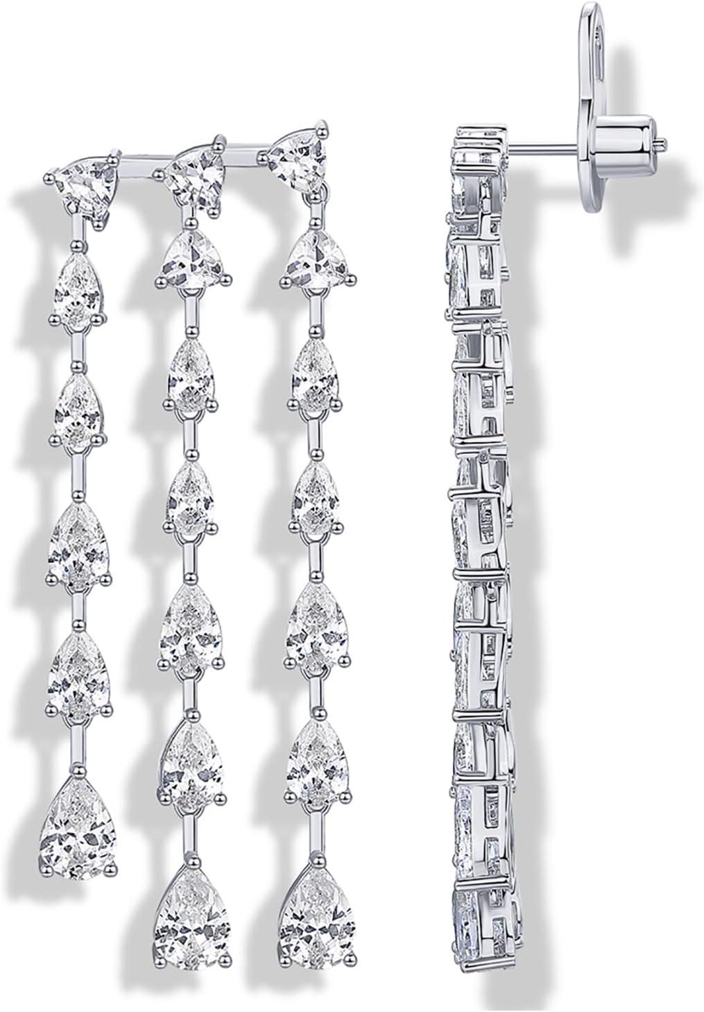 imagePAVOI 14K Gold Plated Long Tassel Dangle Earrings for Women  925 Sterling Silver Posts Elegant Rhinestone Chain Chandelier Drop Earrings  Statement JewelryWhite Gold