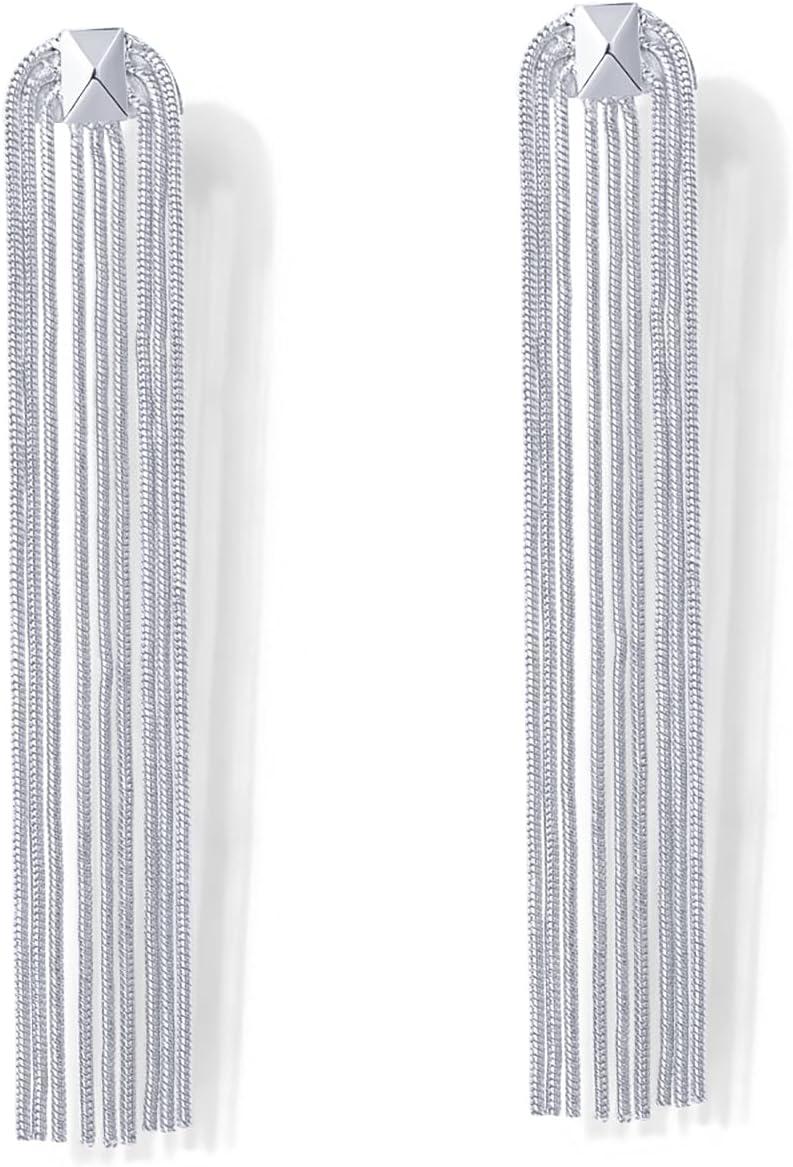 imagePAVOI 14K Gold Plated Long Tassel Dangle Earrings for Women  925 Sterling Silver Posts Elegant Rhinestone Chain Chandelier Drop Earrings  Statement JewelryWhite Gold