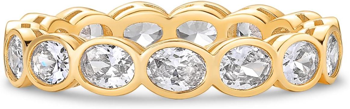 imagePAVOI 14K Gold Plated Oval Eternity Band for Women  Oval Cubic Zirconia Rings for Women  Stackable Wedding Band for Brides  Promise Eternity Ring Jewelry GiftsYellow Gold