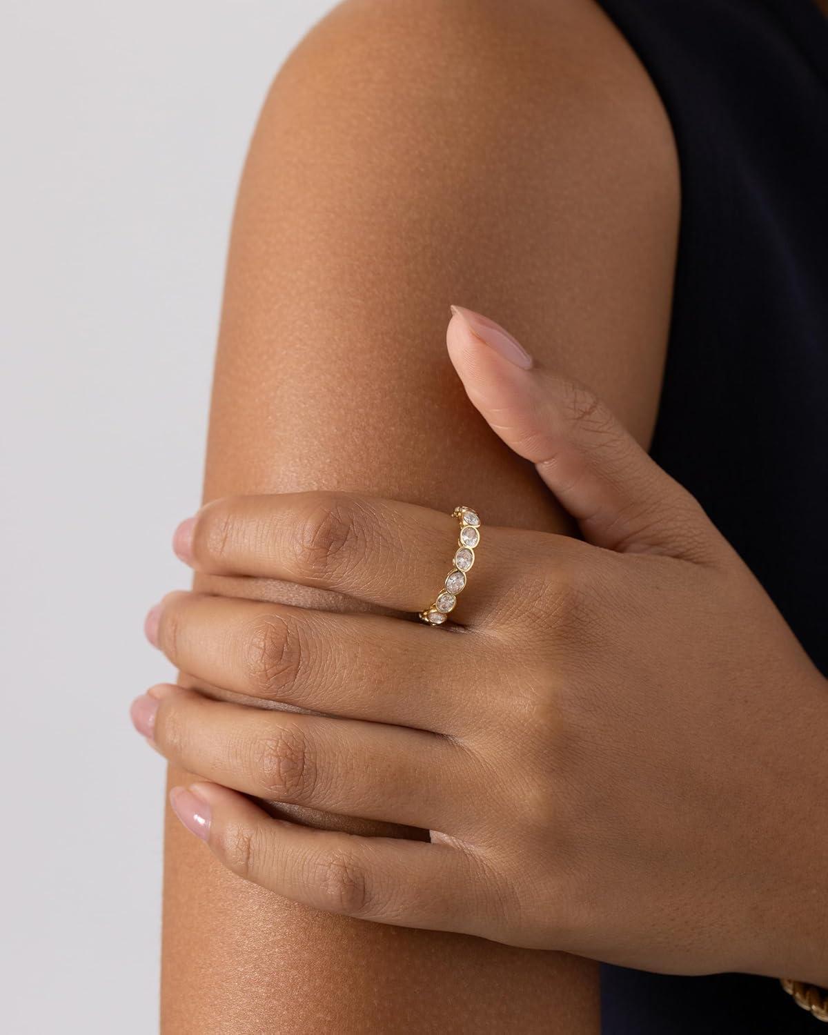 imagePAVOI 14K Gold Plated Oval Eternity Band for Women  Oval Cubic Zirconia Rings for Women  Stackable Wedding Band for Brides  Promise Eternity Ring Jewelry GiftsYellow Gold