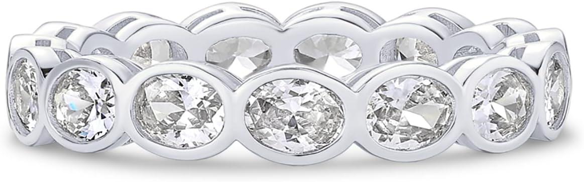 imagePAVOI 14K Gold Plated Oval Eternity Band for Women  Oval Cubic Zirconia Rings for Women  Stackable Wedding Band for Brides  Promise Eternity Ring Jewelry GiftsWhite Gold