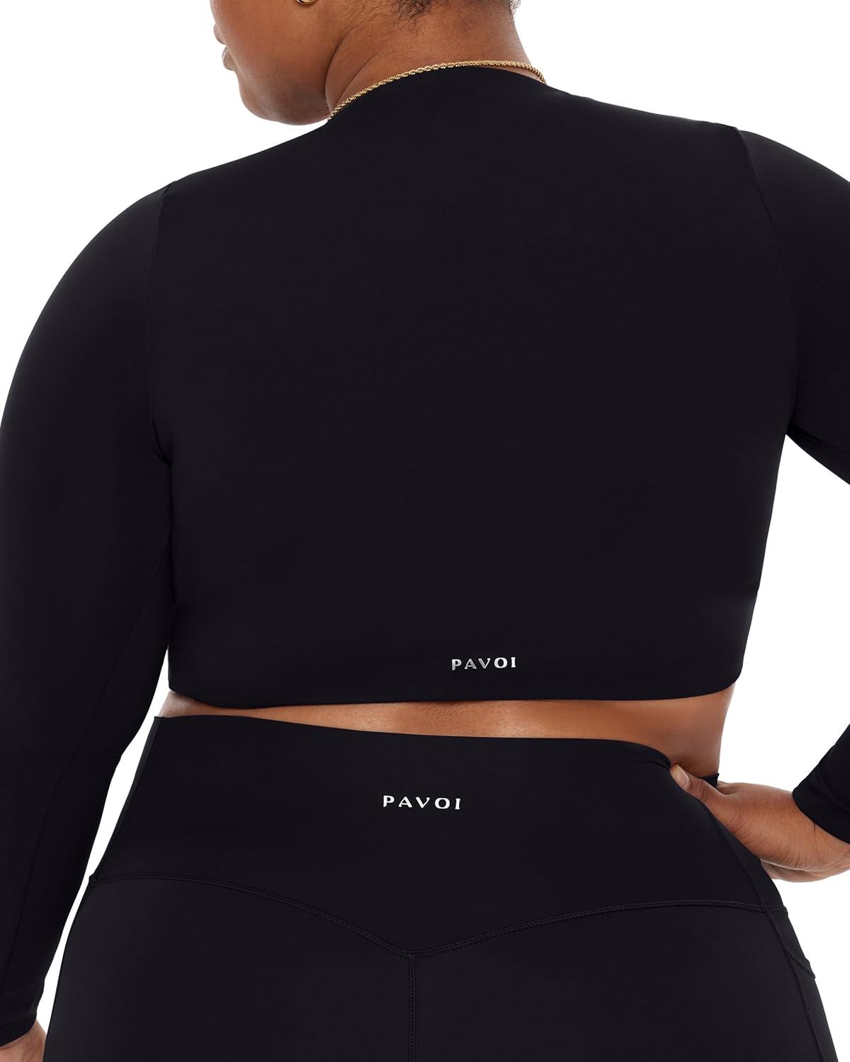 imagePAVOI ACTIVE Long Sleeve Crop Top  Medium Support Crew Neck MoistureWicking Womens Performance Gym Workout Tee  HiPerformBlack