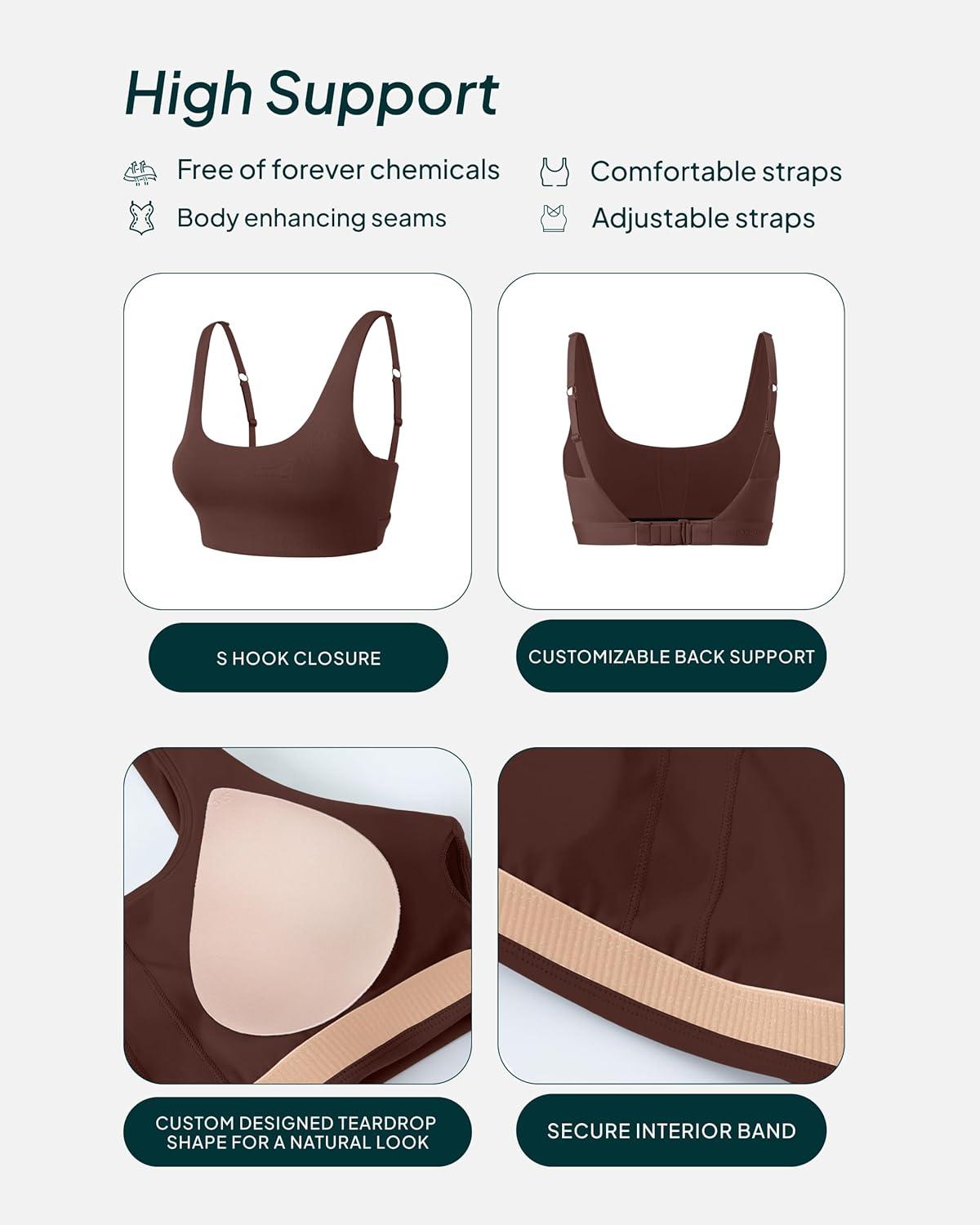 imagePAVOI ACTIVE Racerback Adjustable Sports Bra for Women  High Support Convertible Straps High Impact Workout Bras  HiPerformCocoa