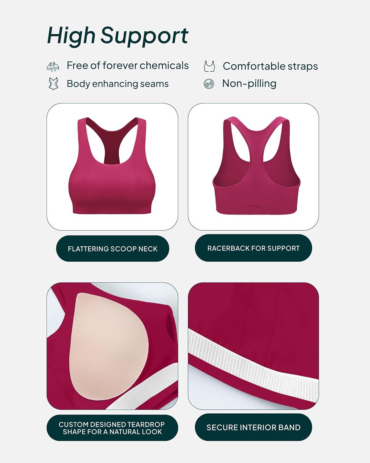 imagePAVOI ACTIVE Racerback Supportive Sports Bras for Women  High Support Scoop Neck Gym Workout Bra Removable Pads  HiPerformBerry