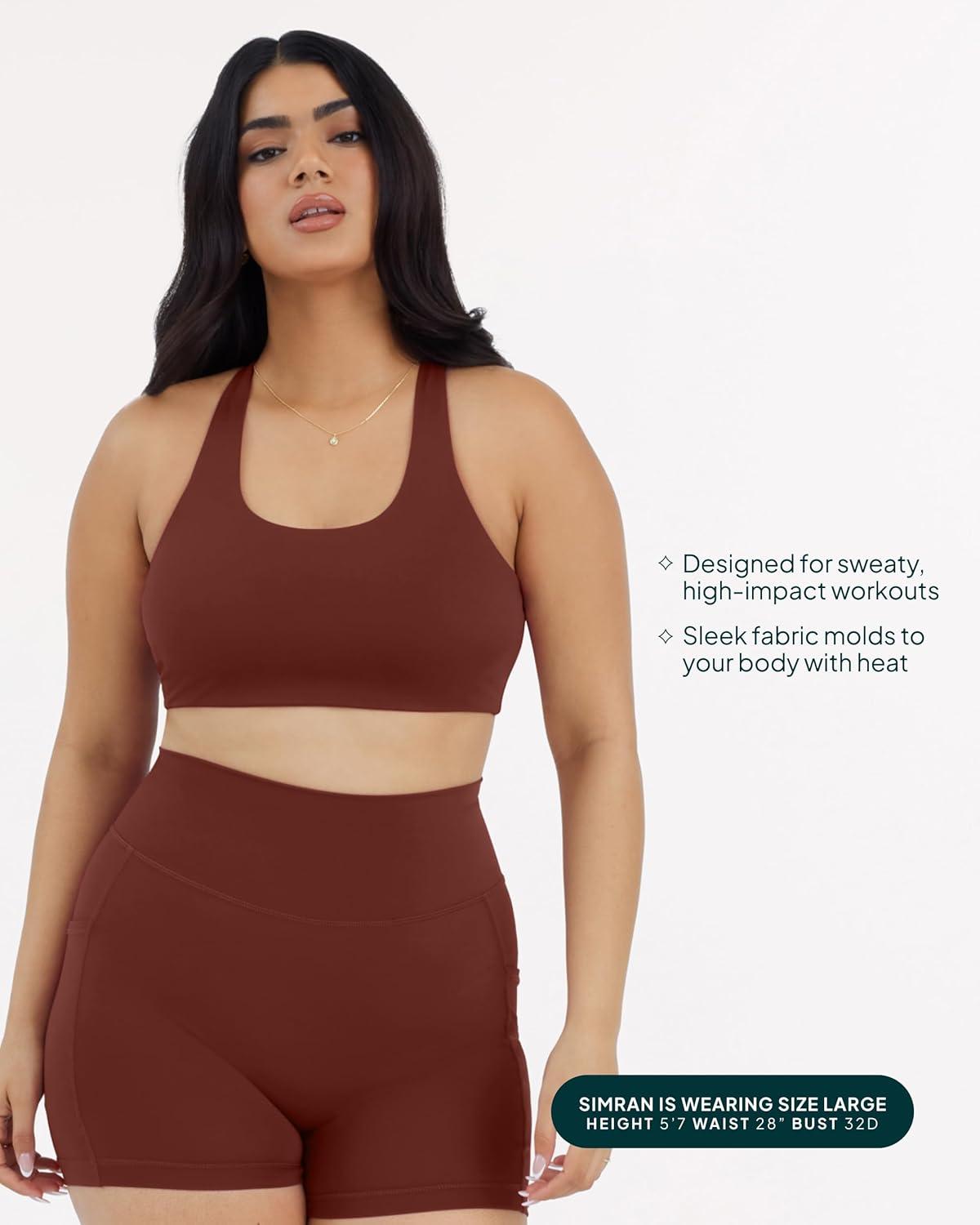 imagePAVOI ACTIVE Racerback Supportive Sports Bras for Women  High Support Scoop Neck Gym Workout Bra Removable Pads  HiPerformChocolate