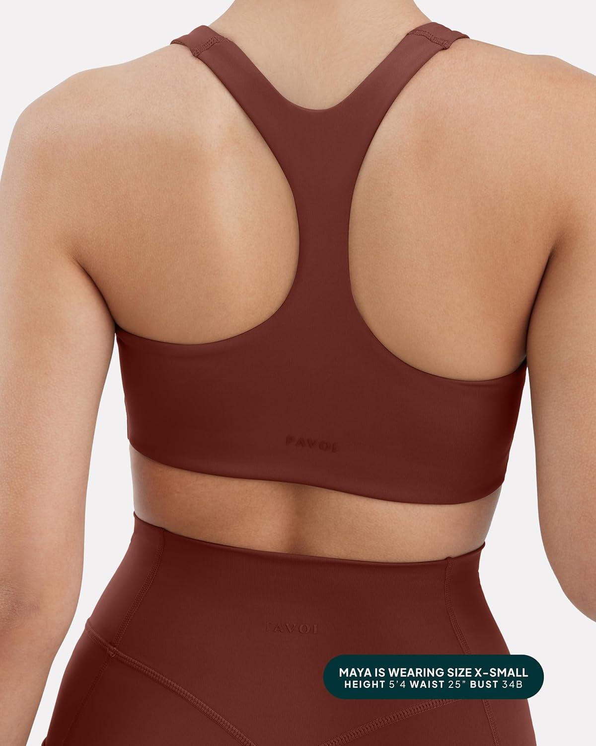 imagePAVOI ACTIVE Racerback Supportive Sports Bras for Women  High Support Scoop Neck Gym Workout Bra Removable Pads  HiPerformChocolate