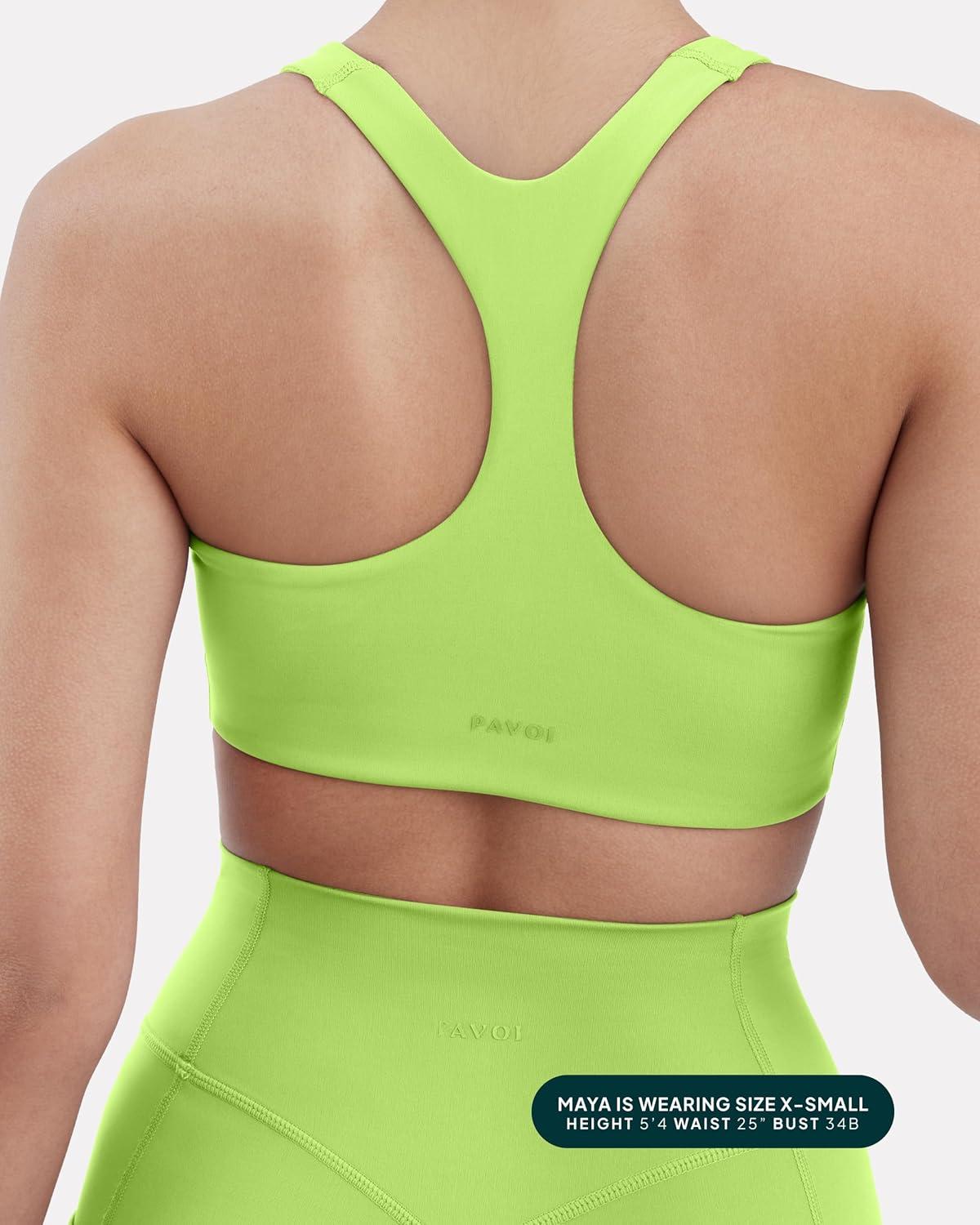 imagePAVOI ACTIVE Racerback Supportive Sports Bras for Women  High Support Scoop Neck Gym Workout Bra Removable Pads  HiPerformGlowing Green