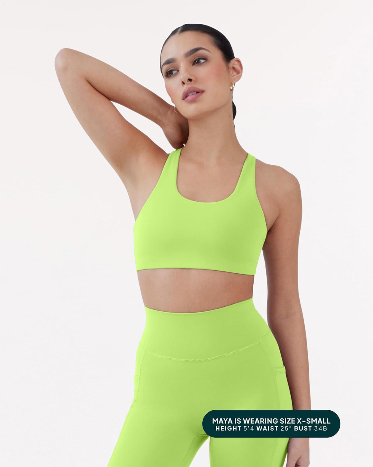 imagePAVOI ACTIVE Racerback Supportive Sports Bras for Women  High Support Scoop Neck Gym Workout Bra Removable Pads  HiPerformGlowing Green