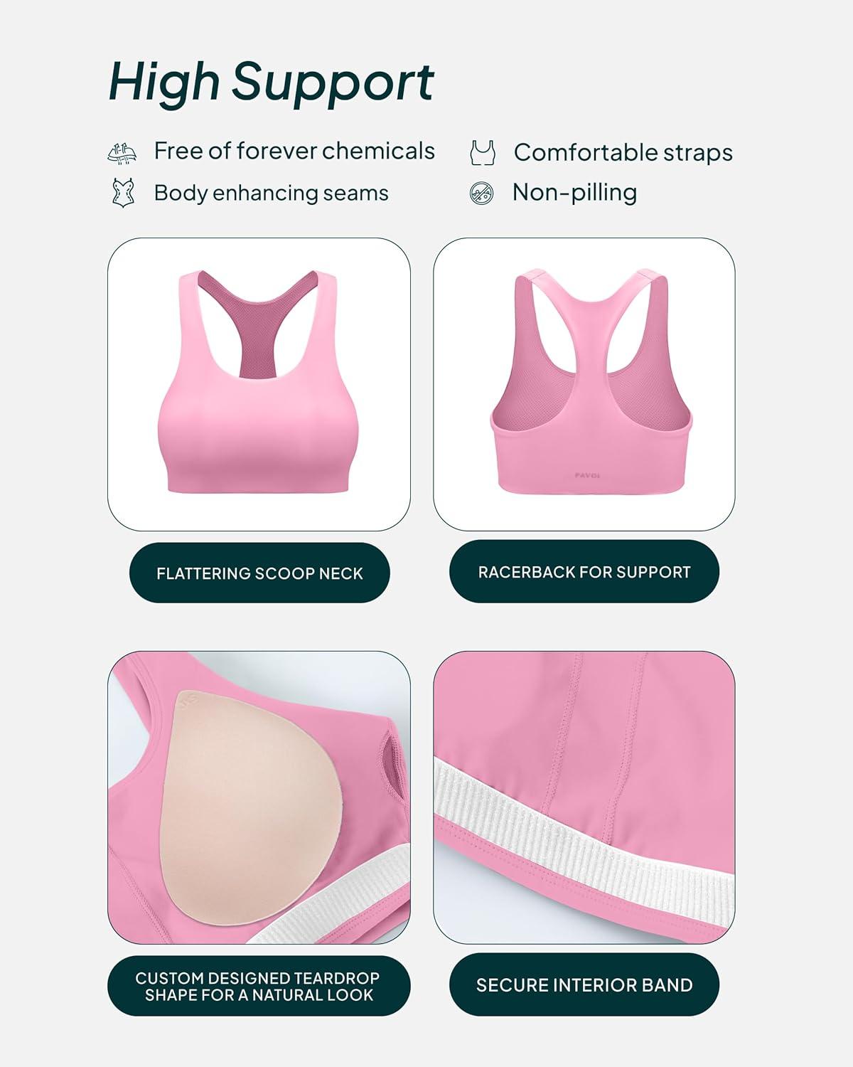 imagePAVOI ACTIVE Racerback Supportive Sports Bras for Women  High Support Scoop Neck Gym Workout Bra Removable Pads  HiPerformPetal