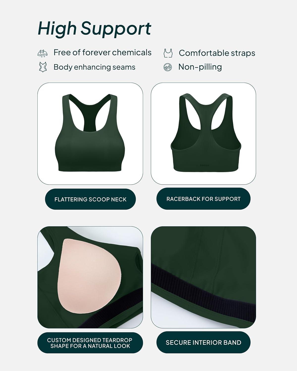 imagePAVOI ACTIVE Racerback Supportive Sports Bras for Women  High Support Scoop Neck Gym Workout Bra Removable Pads  HiPerformPine Green