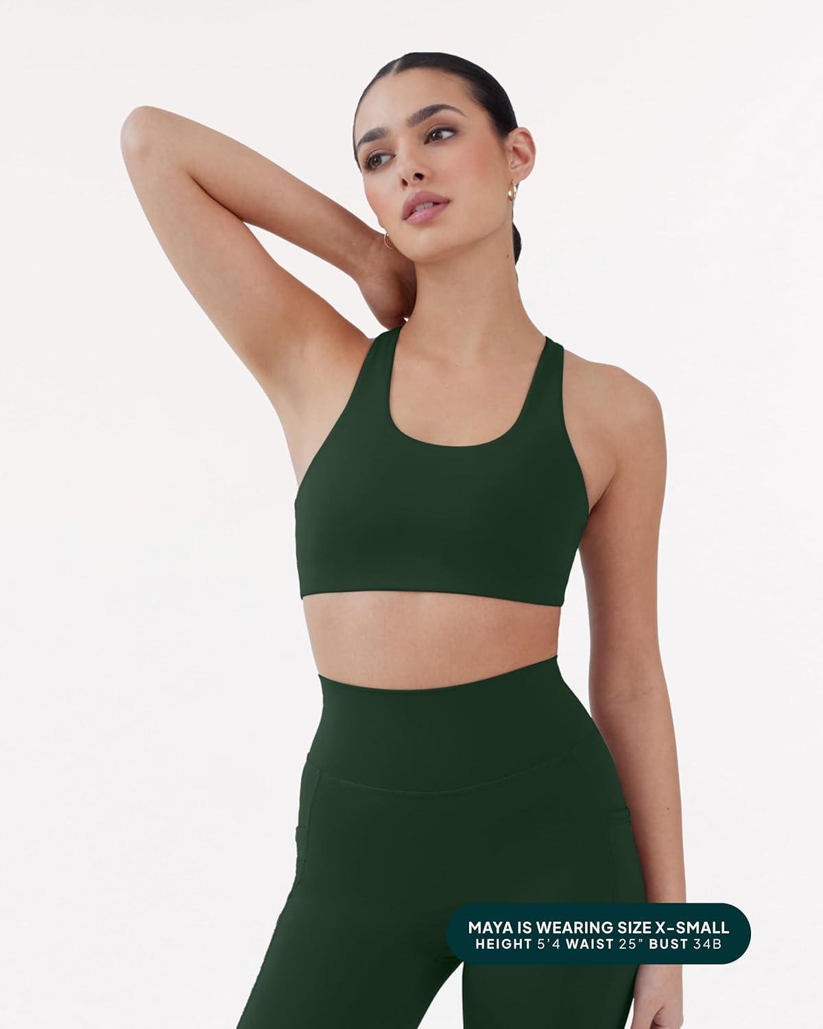 imagePAVOI ACTIVE Racerback Supportive Sports Bras for Women  High Support Scoop Neck Gym Workout Bra Removable Pads  HiPerformPine Green
