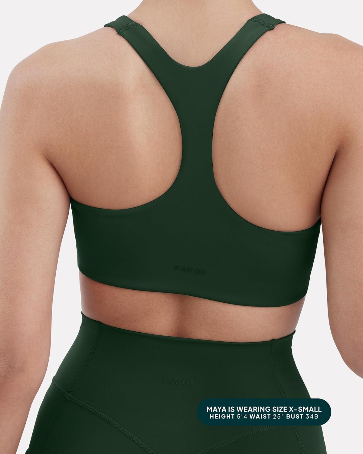 imagePAVOI ACTIVE Racerback Supportive Sports Bras for Women  High Support Scoop Neck Gym Workout Bra Removable Pads  HiPerformPine Green