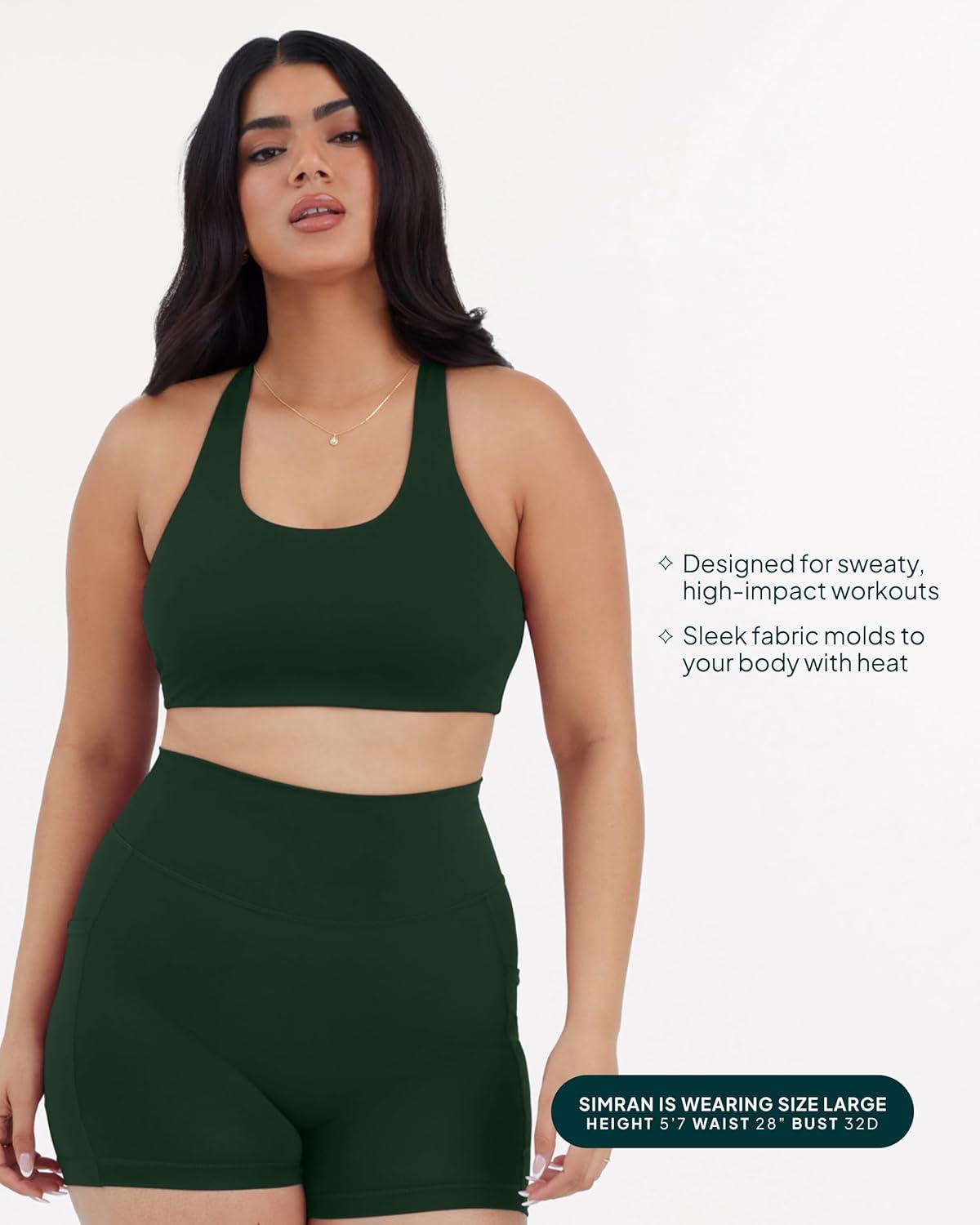 imagePAVOI ACTIVE Racerback Supportive Sports Bras for Women  High Support Scoop Neck Gym Workout Bra Removable Pads  HiPerformPine Green