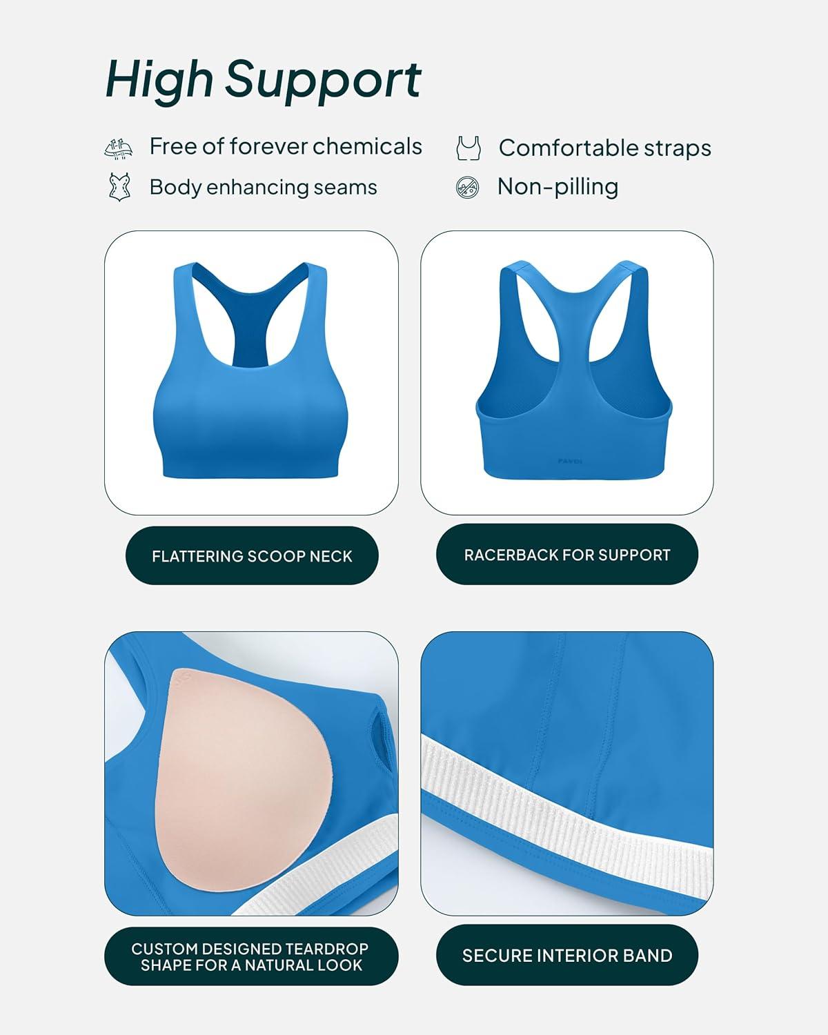 imagePAVOI ACTIVE Racerback Supportive Sports Bras for Women  High Support Scoop Neck Gym Workout Bra Removable Pads  HiPerformRoyal Blue