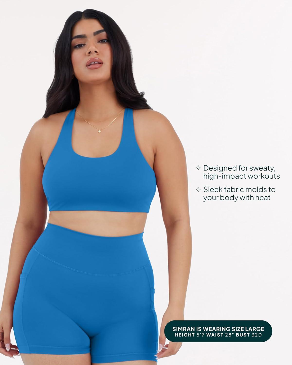 imagePAVOI ACTIVE Racerback Supportive Sports Bras for Women  High Support Scoop Neck Gym Workout Bra Removable Pads  HiPerformRoyal Blue