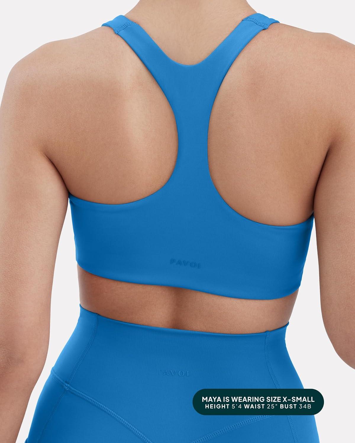 imagePAVOI ACTIVE Racerback Supportive Sports Bras for Women  High Support Scoop Neck Gym Workout Bra Removable Pads  HiPerformRoyal Blue