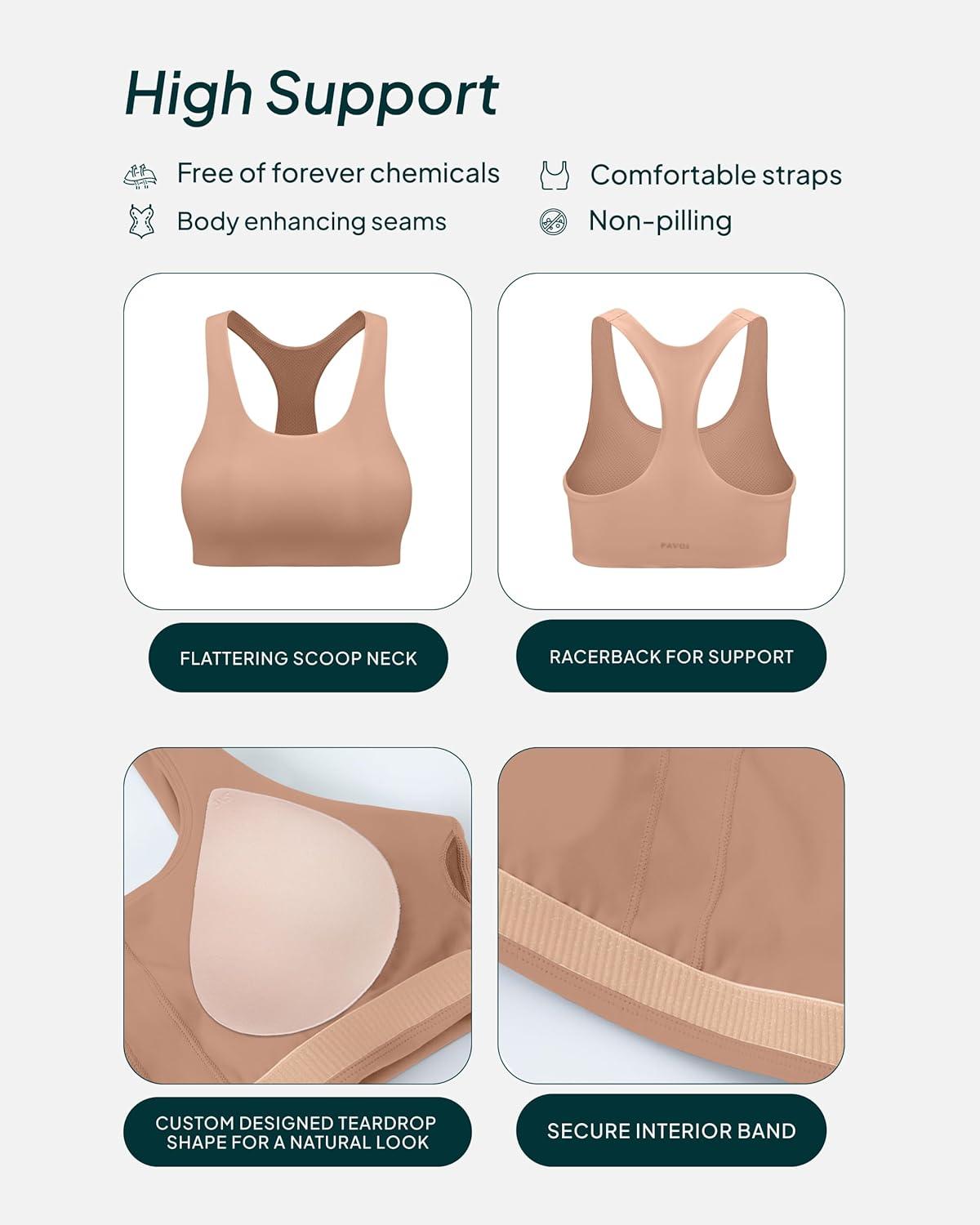 imagePAVOI ACTIVE Racerback Supportive Sports Bras for Women  High Support Scoop Neck Gym Workout Bra Removable Pads  HiPerformSienna