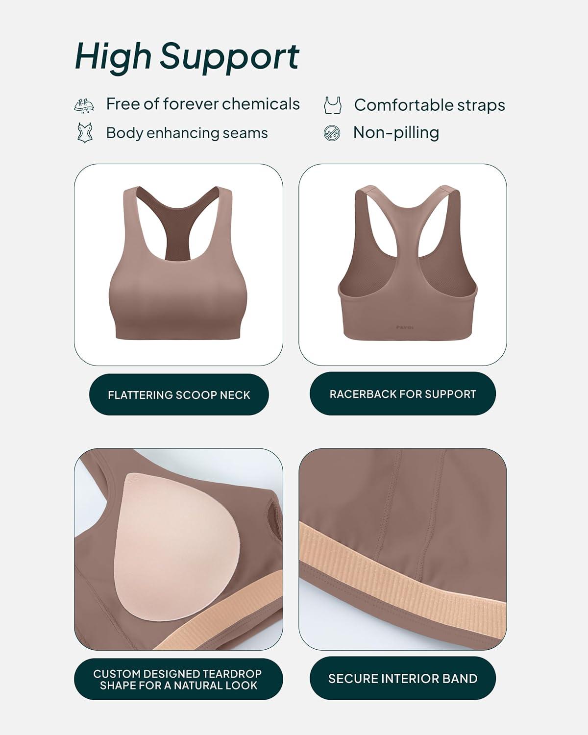 imagePAVOI ACTIVE Racerback Supportive Sports Bras for Women  High Support Scoop Neck Gym Workout Bra Removable Pads  HiPerformTeak