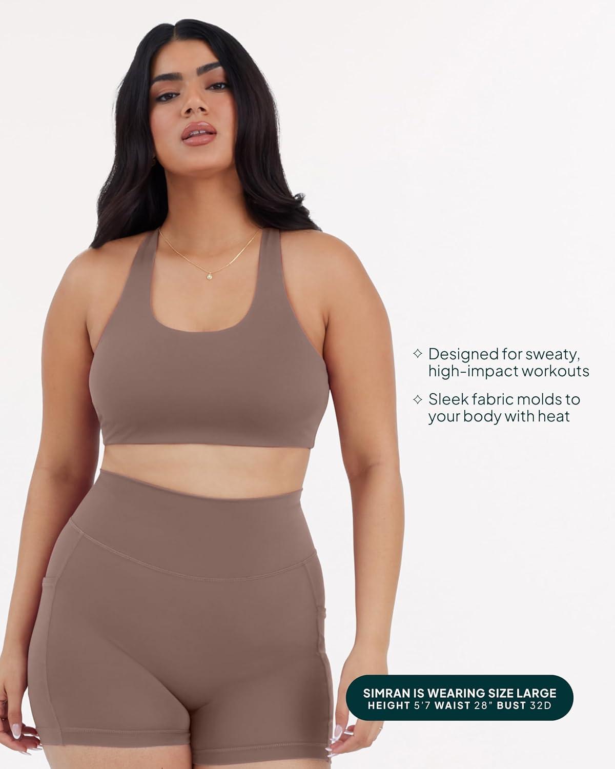 imagePAVOI ACTIVE Racerback Supportive Sports Bras for Women  High Support Scoop Neck Gym Workout Bra Removable Pads  HiPerformTeak