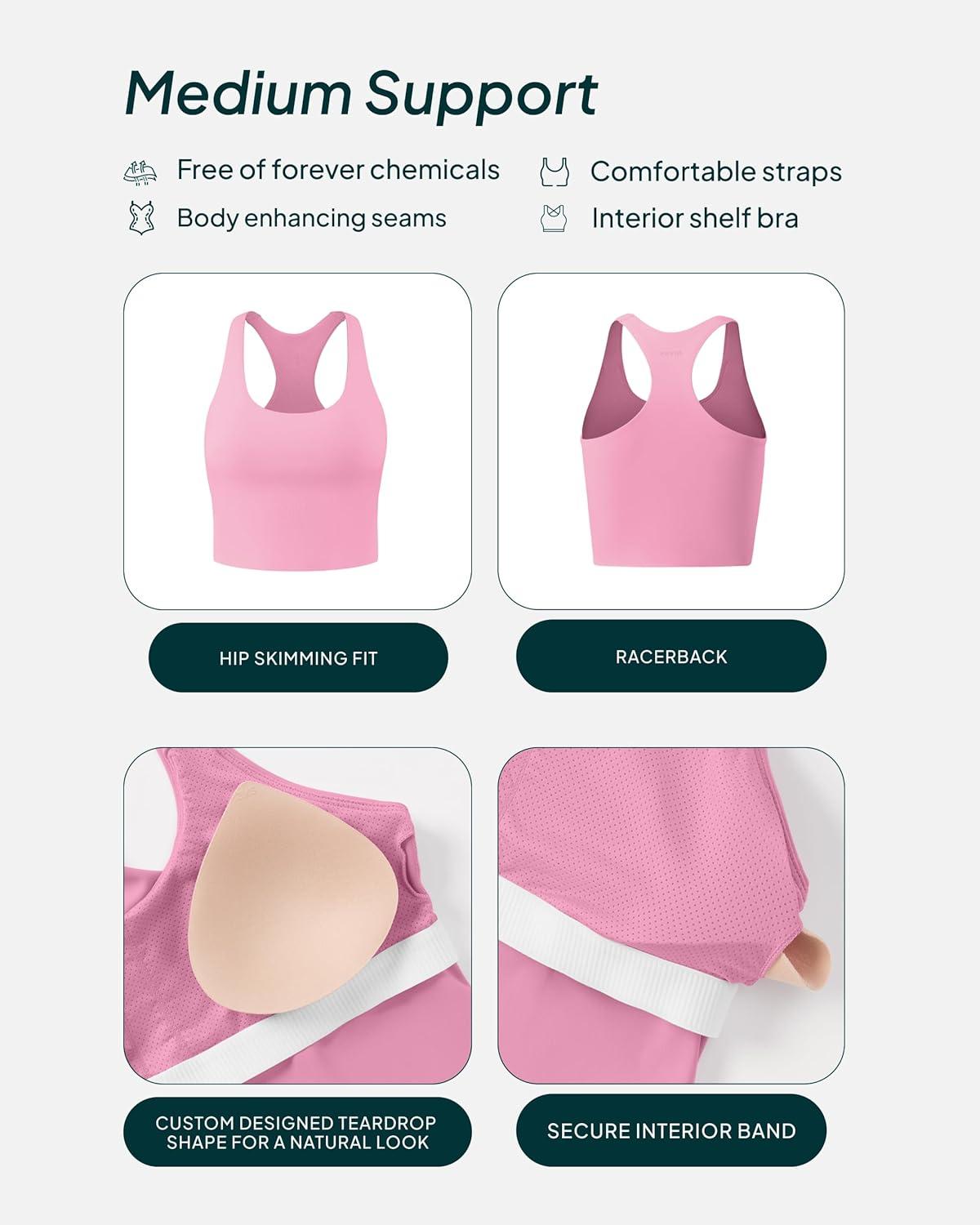 imagePAVOI ACTIVE Racerback Workout Tank Tops for Women Built in Bra  Medium Support Scoop Athletic Tank Top Shelf Bra HiPerformPetal