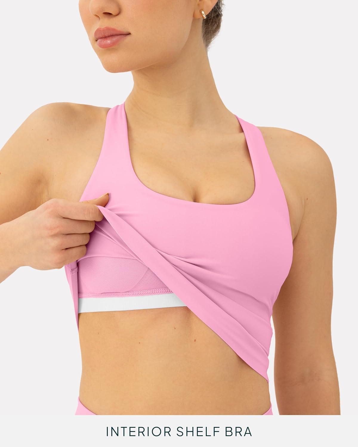 imagePAVOI ACTIVE Racerback Workout Tank Tops for Women Built in Bra  Medium Support Scoop Athletic Tank Top Shelf Bra HiPerformPetal