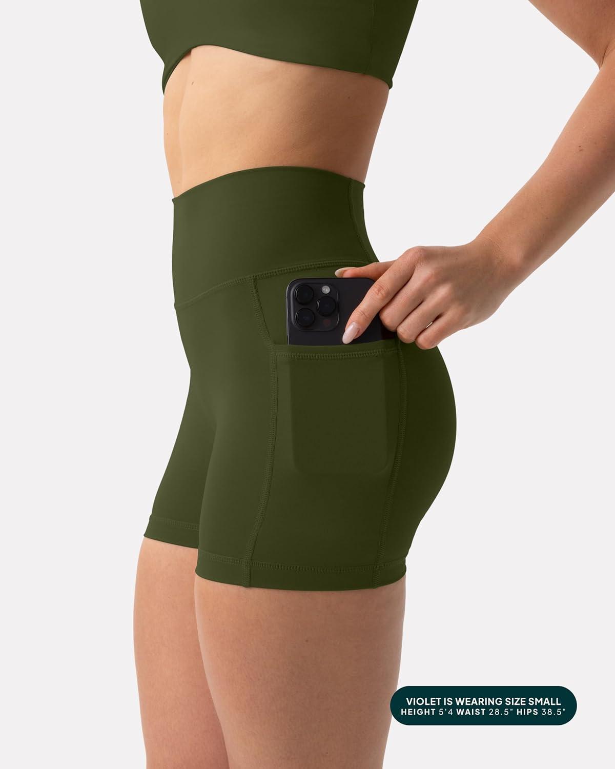 imagePAVOI ACTIVE Shorts with Pockets  Compressive High Waisted Butt Sculpting 4quot ampamp 6quot Womens Biker Shorts  HiPerform XXS to 3XArmy