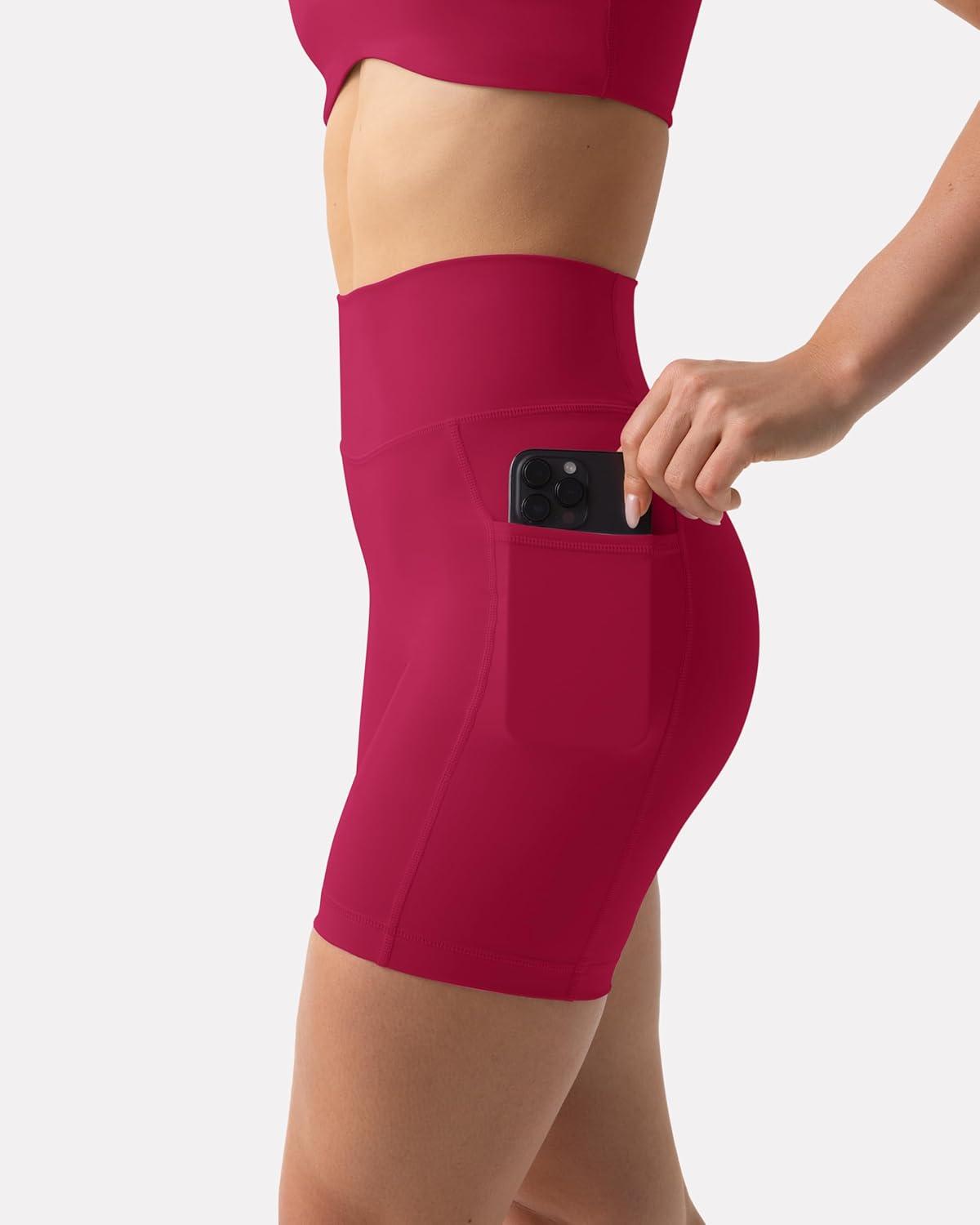 imagePAVOI ACTIVE Shorts with Pockets  Compressive High Waisted Butt Sculpting 4quot ampamp 6quot Womens Biker Shorts  HiPerform XXS to 3XBerry