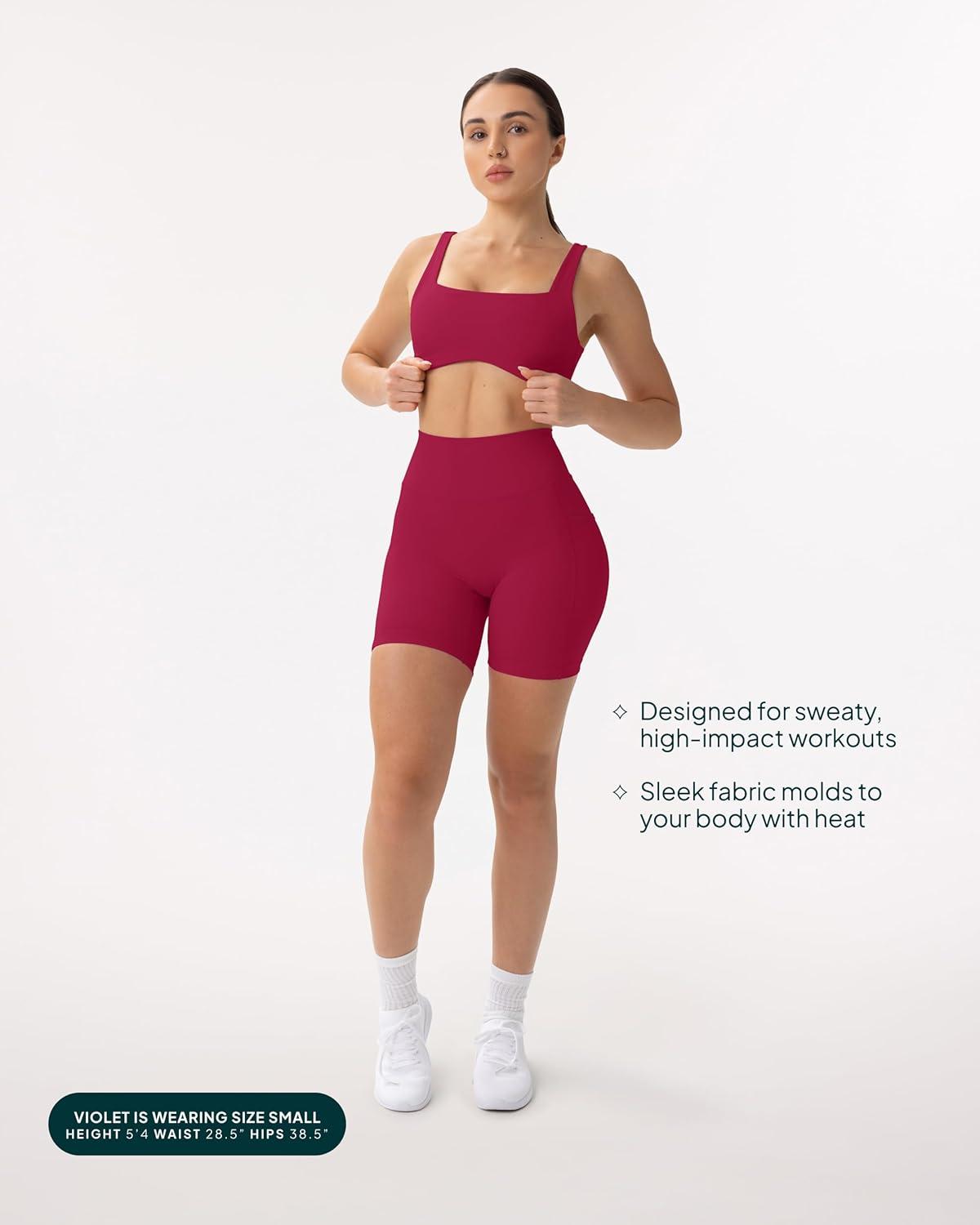 imagePAVOI ACTIVE Shorts with Pockets  Compressive High Waisted Butt Sculpting 4quot ampamp 6quot Womens Biker Shorts  HiPerform XXS to 3XBerry